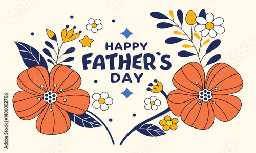 Colorful Happy Father’s Day Card Design with Orange and Blue Flowers