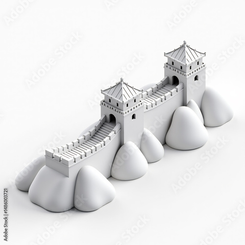 Great Wall of China 3D Isometric on White