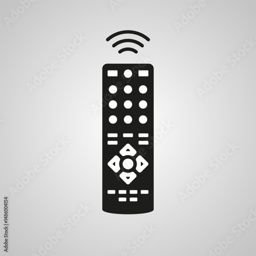 Black TV remote control icon with signal waves on a gray gradient background, representing wireless media device control.