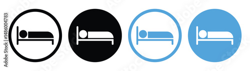Person in bed, Hotel Sleep Icon Set – Minimalist Vector of Person in Bed, Rest Symbols and Travel Design, vector illustration.