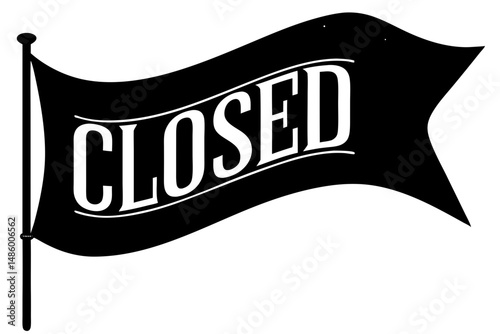 Closed flag black silhouette vector illustration