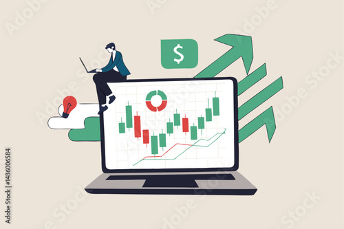 Stock trading or crypto currency investing, technical analysis for investment, financial graph and chart, stock market or currency exchange concept, businessman investor using laptop to trade graph.