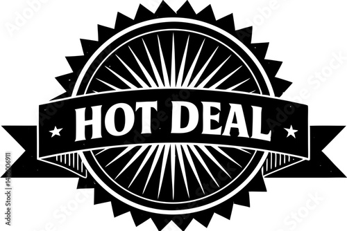 Hot deal badge black silhouette vector illustration