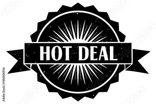 Hot deal badge black silhouette vector illustration