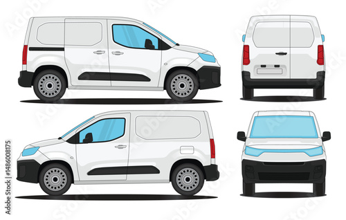 Van Car Doblo Vector - Van doblo Mockup car vector for branding on white background. Side, Front, Rear Views