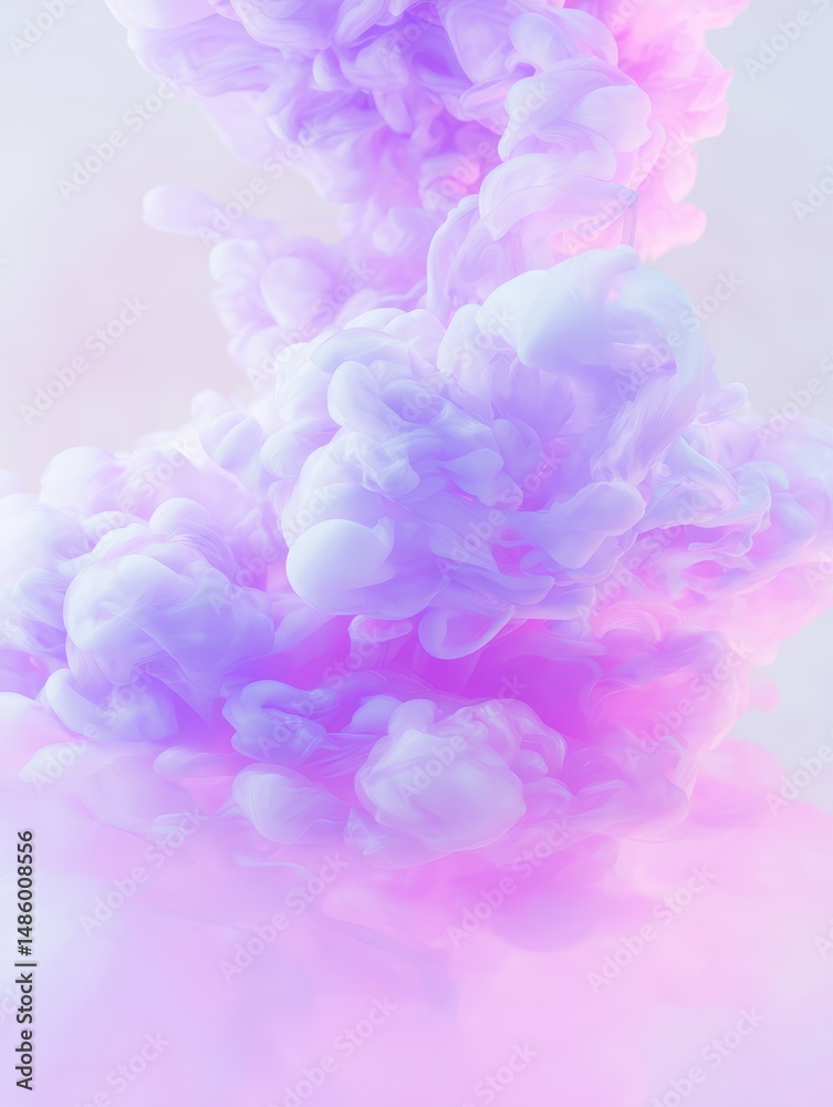 Fototapeta premium Ethereal Swirls of Colorful Pink and Purple Ink Blending in Soft Cloudy Formations Against a Light Background