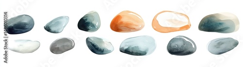 Watercolor painted stones in various shades