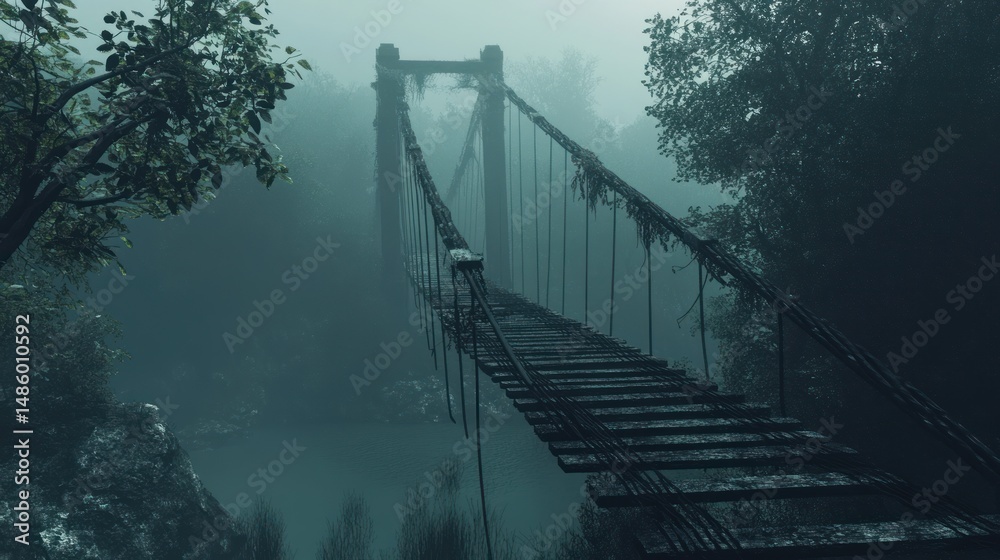 Obraz premium Misty forest bridge landscape