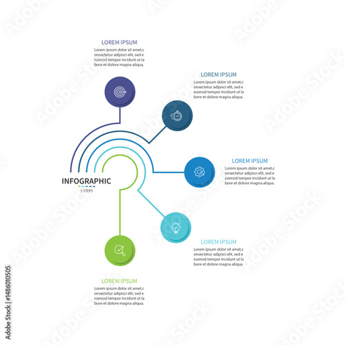 Vector infographic label design with circle infographic template design and 5 options or steps.