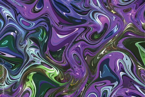 Abstract swirls of purple and green fluid art with artistic glossy effects