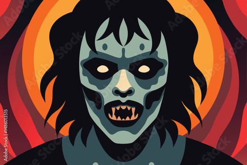 Abstract vampire illustration with geometric forms and warm color palette design