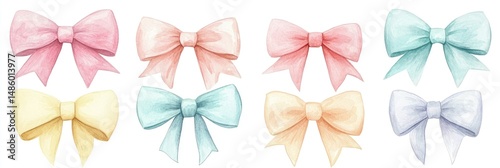 Pastel-colored bows in various shades