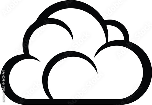 Black silhouette of a fluffy cumulus cloud design on white background