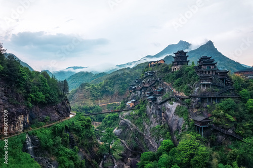 Mountainous Landscape with Ancient Architecture