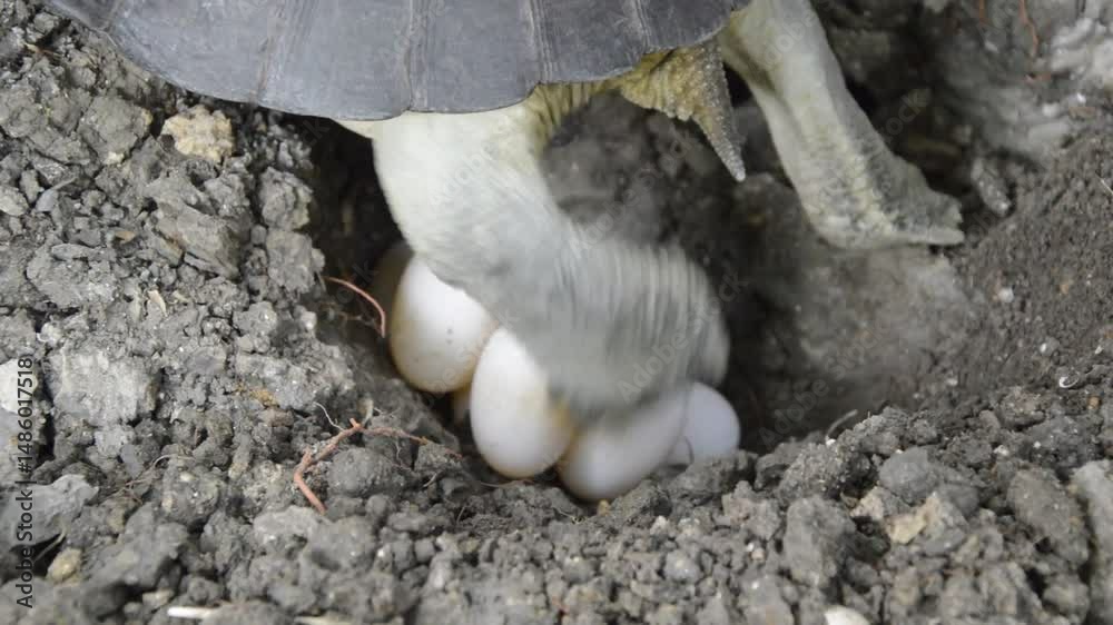 Mother Yellow-headed Temple Turtle Digging the Ground to Lay her Eggs Mother Yellow-headed Temple Turtle Digging the Ground to Lay her Eggs