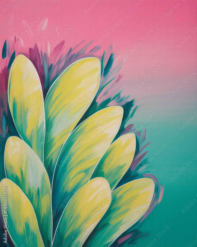 Obraz premium Abstract floral painting yellow green teal pink
