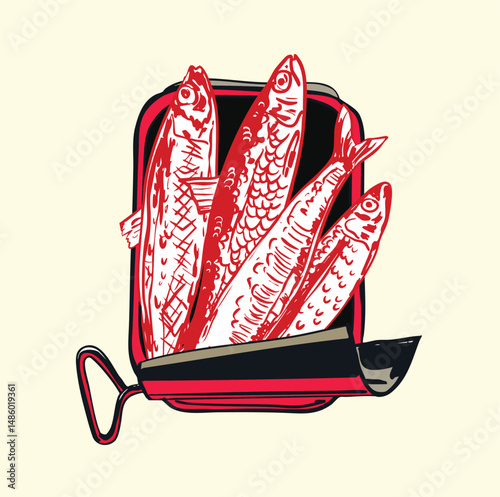 Vintage Sardines in Tin Can Illustration