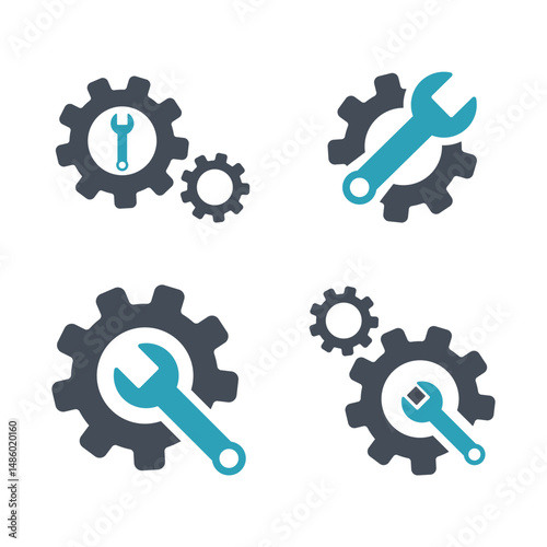 Gear with Spanner Icon Set Vector Design.