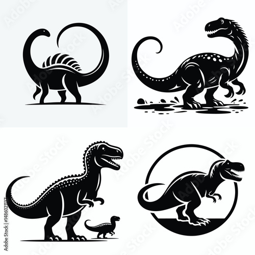 black silhouette vector set of dinosaurs
