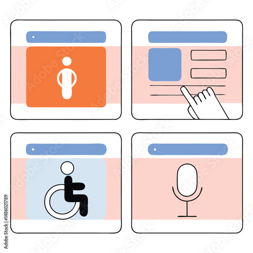Interface icons illustrating accessibility and inclusive design elements for digital applications