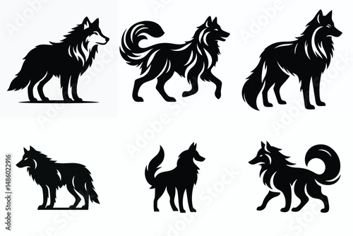 black wolf silhouette vector set