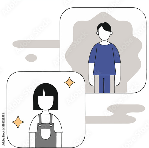 Minimalist illustration featuring two people on white background with transparency for design