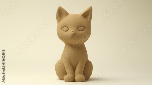 A simplistic, handcrafted clay cat sculpture with a cute expression, showcasing artistic creativity and charm.