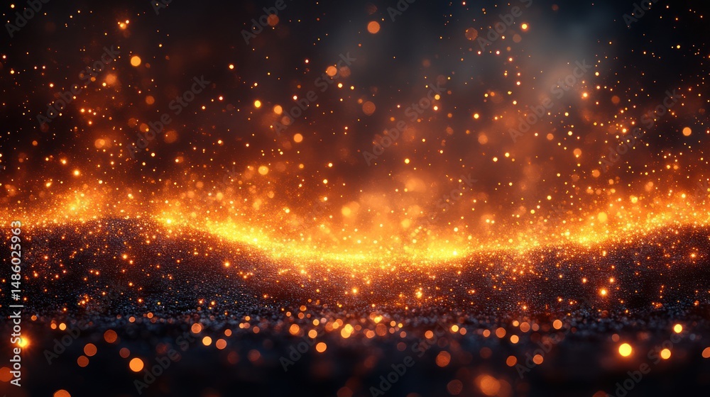 Obraz premium Fiery sparks, glowing embers, night scene, abstract background, for digital art or product backdrop