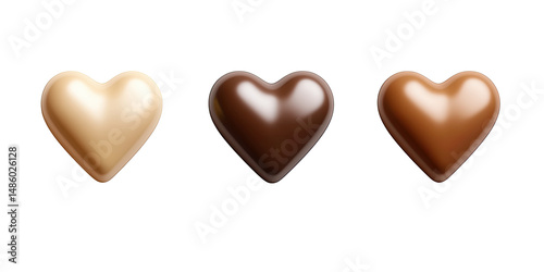 shiny heart-shaped chocolate candies, isolated on white transparent background, symbol of love and sweetness photo