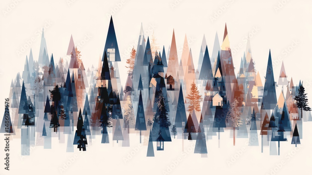 Obraz premium Abstract landscape of stylized pine trees.