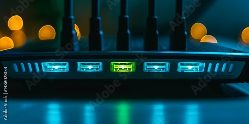 hand push the power on button of the wifi router, internet connection equipment