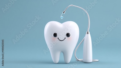 Cute tooth getting dental cleaning
