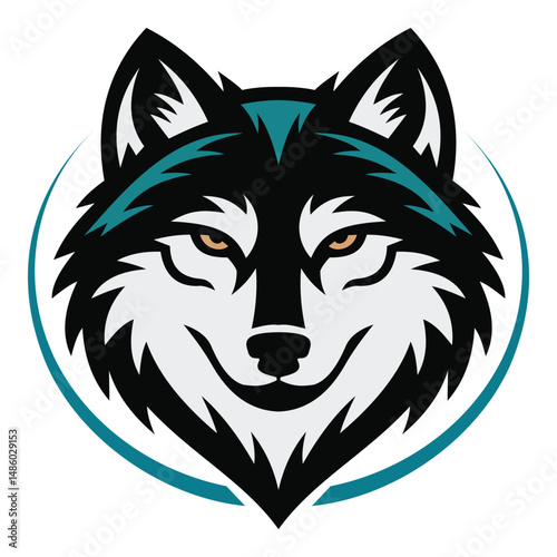 "A bold and dynamic illustration of a wolf's head, characterized by sharp lines and contrasting colors