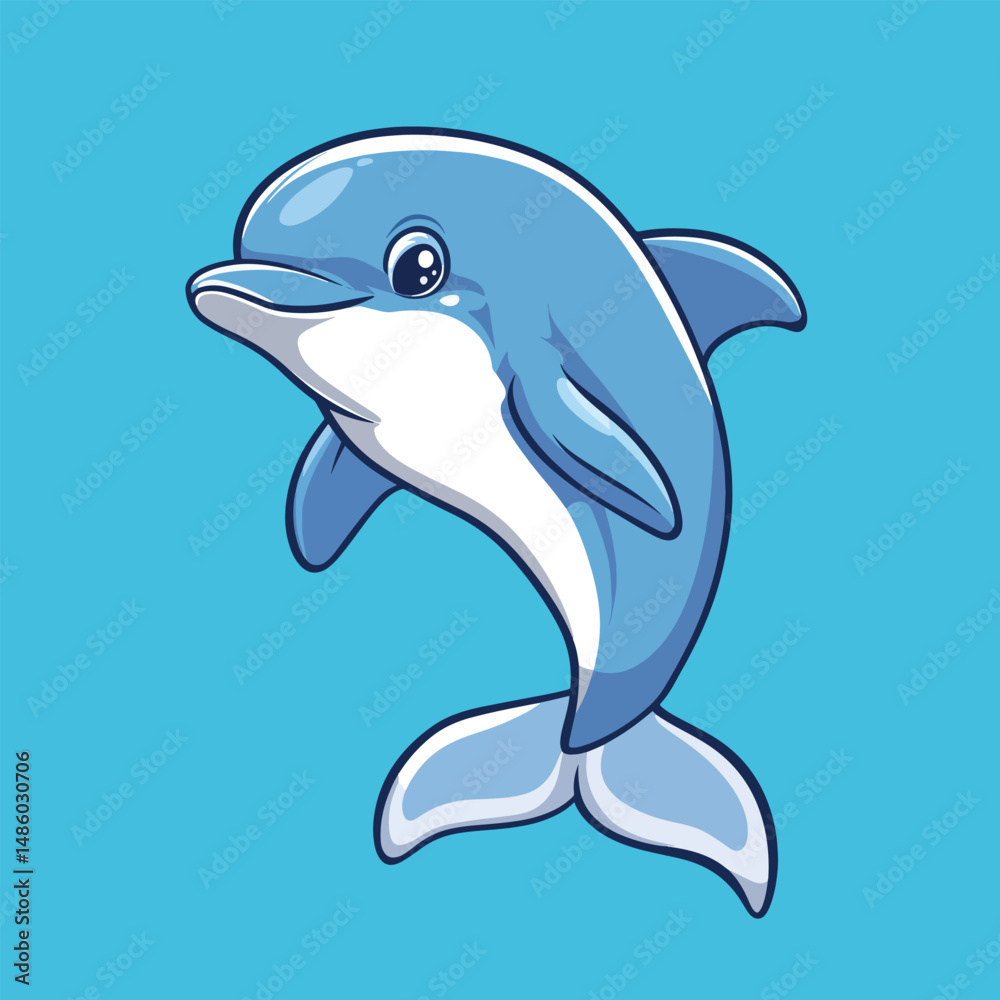 Naklejka premium Dolphin mascot cute cartoon no details solid background