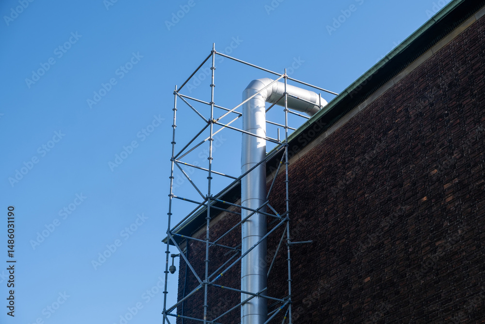 Brickwall building facade, blue sky. Museum Boijmans Van Beuningen, Rotterdam Netherlands.