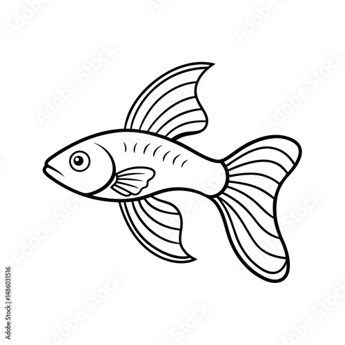 Tropical Guppy Fish Line Art Vector Drawing
