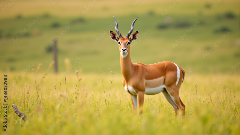 Graceful Antelope in Open Grassland Graceful Antelope in Open Grassland