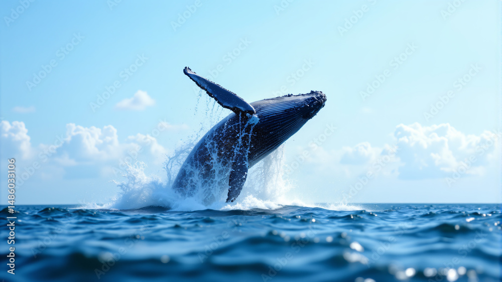Fototapeta premium Majestic Humpback Whale Breaching the Ocean Surface