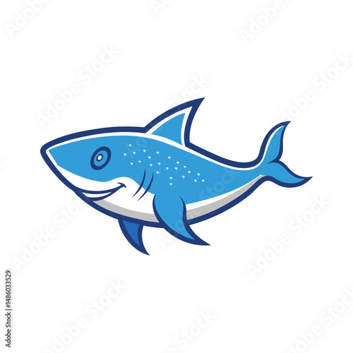 Blue Shark Outline Vector Illustration, Minimalist Blue Shark Vector, Elegant Blue Shark Outline Vector