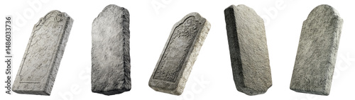 Vintage Stone Grave Markers in Various Shapes and Textures, Isolated on Transparent, white background