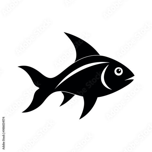 Black Vector Silhouette of a Neon Tetra Fish