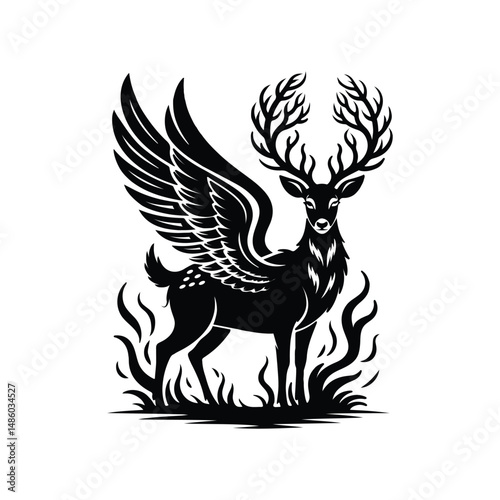 Decorative Deer Vector Graphic, Magical Deer Decorative Vector, Mystical Ornament Deer Vector Illustration