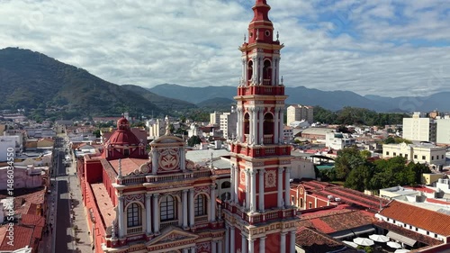 Salta, Argentina, May 4, 2025: Aerial video of the Church of San Francisco - Salta, Argentina.