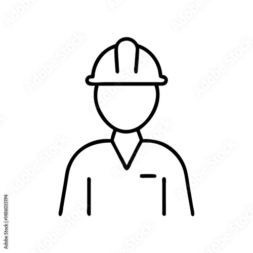 Outline icon of construction worker in helmet and shirt
