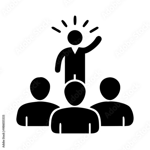 Speaker icon addressing group of people in solid black silhouette