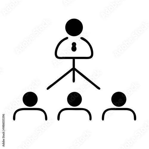 Leader standing above hierarchical team structure icon