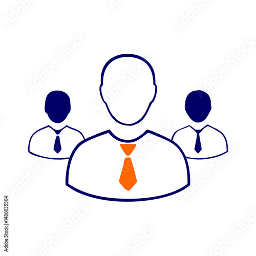Business avatar icon of team and manager in outline with orange tie