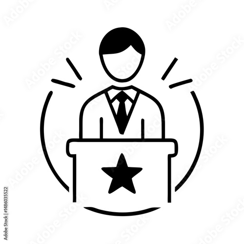 Politician icon at podium with star symbol in outline style