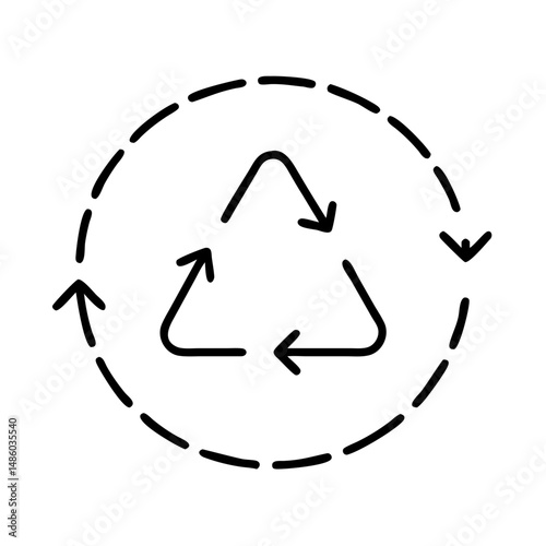 Recycle triangle with dashed circular outline and black arrows