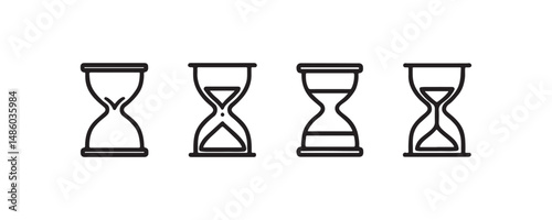 Set of four simple hourglass icons in black and white.